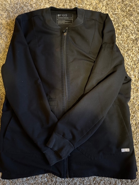 Figs Jackets & Blazers - FIGS Black Zip-Front Bomber Technical Jacket